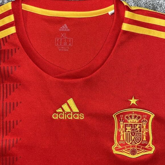 Red Zig zag SS Adidas 2018 Spain National Team futbol soccer t shirt jersey sewn - Picture 2 of 3